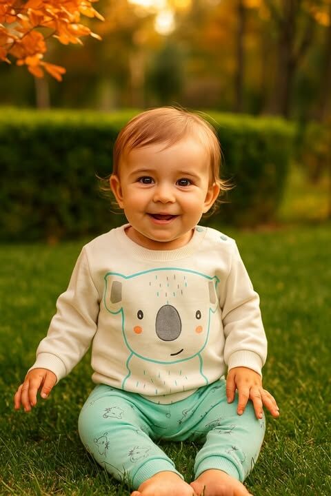 Kız Bebek Koala Desenli 2 İplik Mevsimlik Alt & Üst Takım